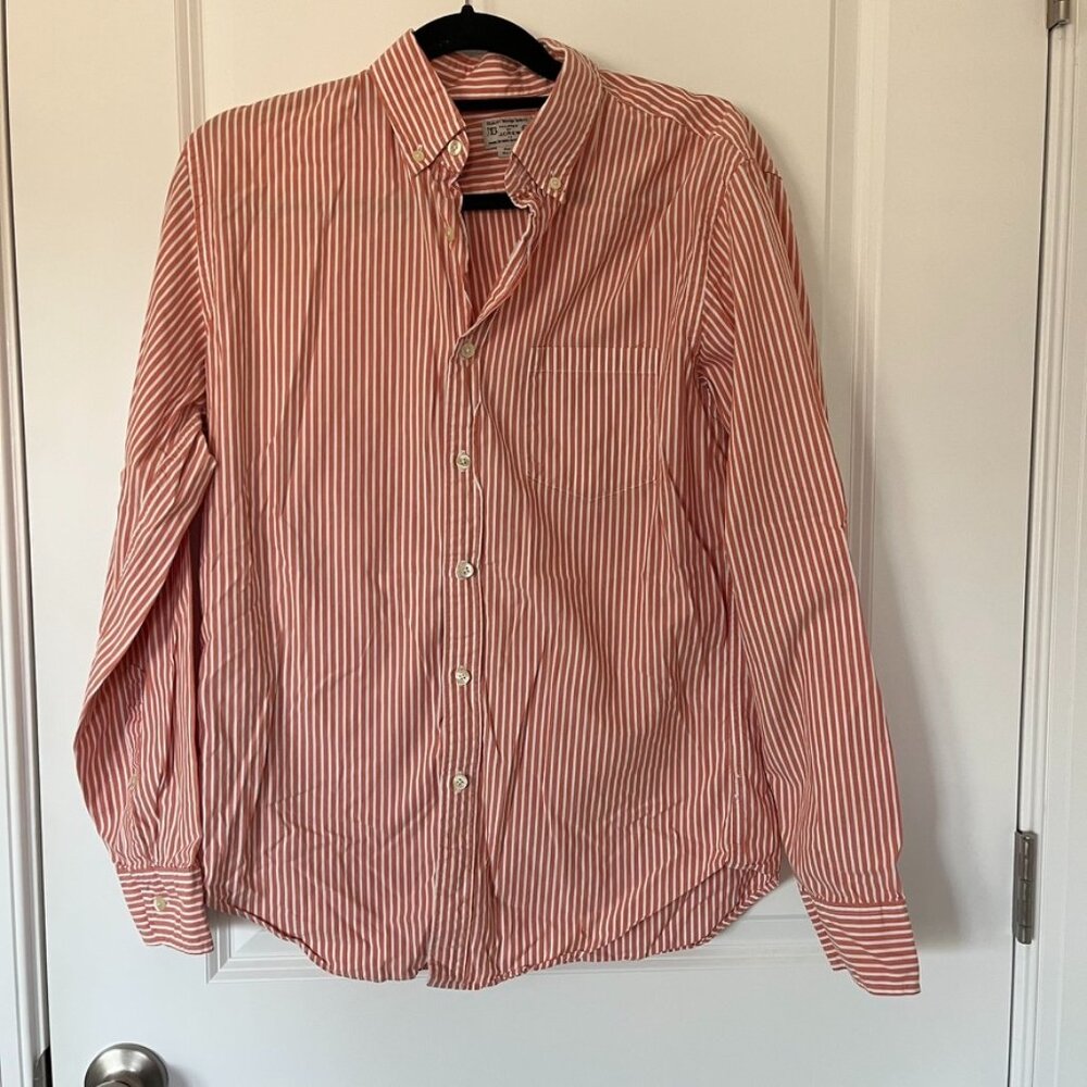 J.Crew Men's Medium Orange & White Striped Long Sleeve Button Down Shirt